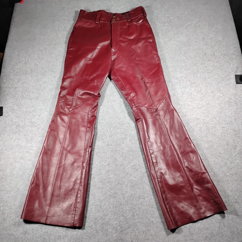 Vintage Grais Burgundy Leather Flare Pants Mens 30x34 USA Made 70s Bell Bottoms
